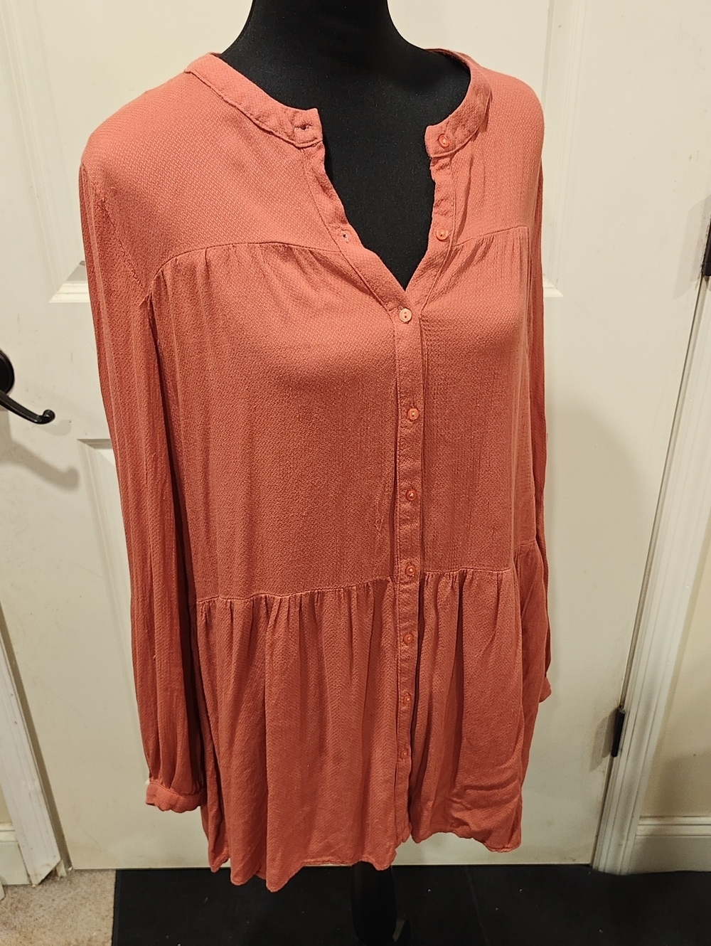Lagenlook Cottage Core Women’s Button-Front Peasant Tunic Top - Dusty Rose
